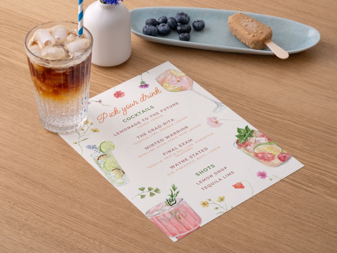 Event menu — cocktail bar